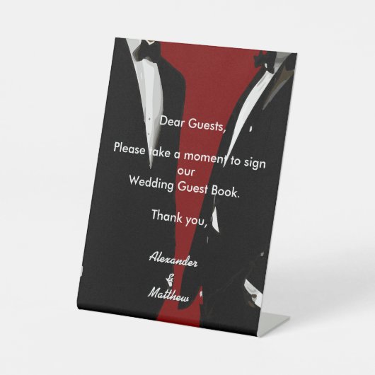 Elegant Modern Gay Men Wedding Rainbow Guest Book 台座サイン (正面)