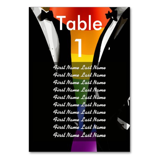 Elegant Modern Gay Men Wedding Rainbow Guest List テーブルナンバー (正面)