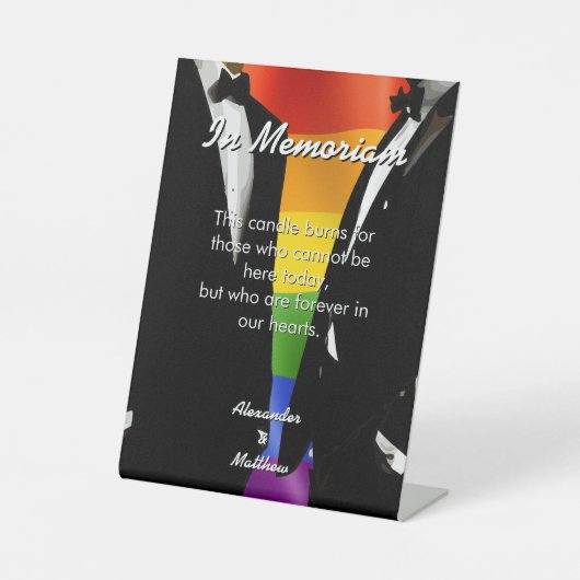 Elegant Modern Gay Men Wedding Rainbow In Memoriam 台座サイン (正面)