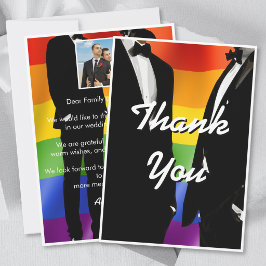 Elegant Modern Gay Men Wedding Rainbow Photo サンキューカード
