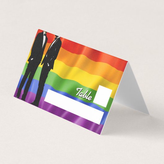 Elegant Modern Gay Men Wedding Rainbow Place Cards (正面)