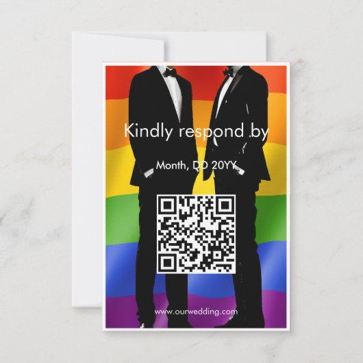 Elegant Modern Gay Men Wedding Rainbow QR Code 出欠カード (裏面)