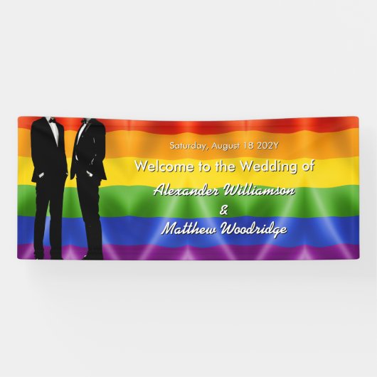 Elegant Modern Gay Men Wedding Rainbow Welcome 横断幕 (横)