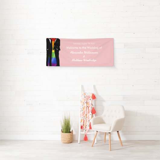 Elegant Modern Gay Men Wedding Rainbow Welcome 横断幕 (インサイチュ)