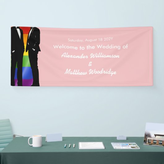 Elegant Modern Gay Men Wedding Rainbow Welcome 横断幕 (トレードショー)