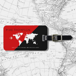 elegant, modern & geometric red black world travel ラゲッジタグ