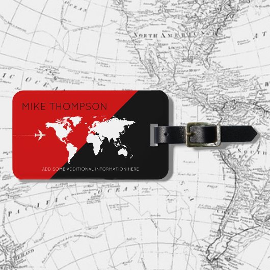 elegant, modern & geometric red black world travel ラゲッジタグ