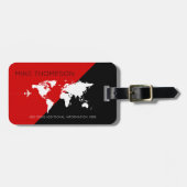 elegant, modern & geometric red black world travel ラゲッジタグ (正面横)