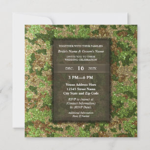 Elegant Modern Glitter Camouflage Military Wedding 招待状