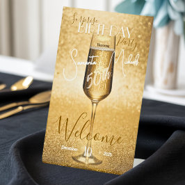 Elegant Modern Gold Adult Birthday Surprise Party  台座サイン