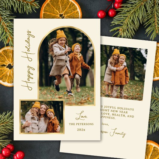 Elegant Modern Gold Arch 3 Photo Happy シーズンカード