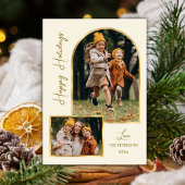 Elegant Modern Gold Arch 3 Photo Happy シーズンカード