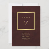 Elegant modern gold burgundy wedding table number (正面)