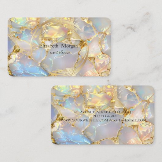 Elegant Modern Gold Circle Opal Stone 名刺 (正面/裏面)
