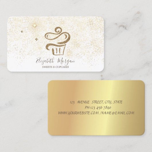 Elegant Modern Gold Confetti Cupcake 名刺 (正面/裏面)