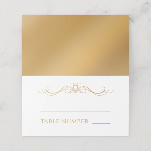 Elegant Modern Gold Gradient Wedding Name & Table プレイスカード (外部開封)