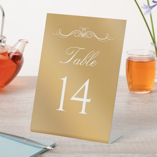 Elegant Modern Gold Gradient Wedding Table Number 台座サイン (インサイチュ)
