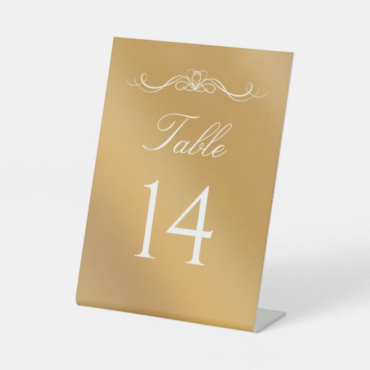 Elegant Modern Gold Gradient Wedding Table Number 台座サイン (正面)