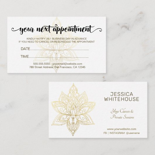 Elegant Modern Gold Lotus Flower Script 予約カード (正面/裏面)