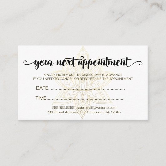 Elegant Modern Gold Lotus Flower Script 予約カード (正面)