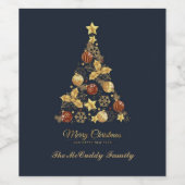 Elegant Modern Gold Merry Christmas Tree Design ワインラベル (シングルラベル)