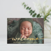 elegant modern gold script thank you photo birth  案内状 (スタンド正面)