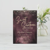 Elegant Modern Gold Stars Burgundy Sweet 16 招待状 (スタンド正面)