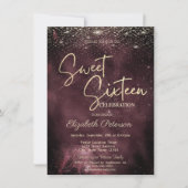 Elegant Modern Gold Stars Burgundy Sweet 16 招待状 (正面)