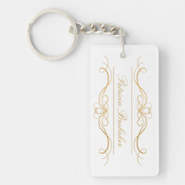Elegant Modern Gold & White Custom Script Name キーホルダー