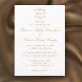 Elegant Modern Gold & White Monogram Wedding 招待状