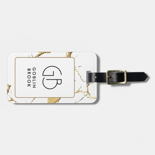 Elegant Modern Golden Veins Marble Pattern Name ラゲッジタグ (正面横)