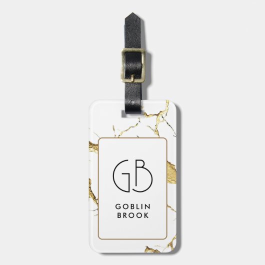 Elegant Modern Golden Veins Marble Pattern Name ラゲッジタグ (正面縦)
