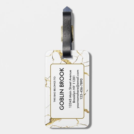 Elegant Modern Golden Veins Marble Pattern Name ラゲッジタグ (裏面縦)