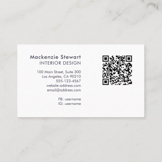 Elegant Modern Green Script Monogram QR Code 名刺 (裏面)