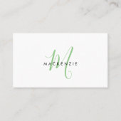 Elegant Modern Green Script Monogram QR Code 名刺 (正面)