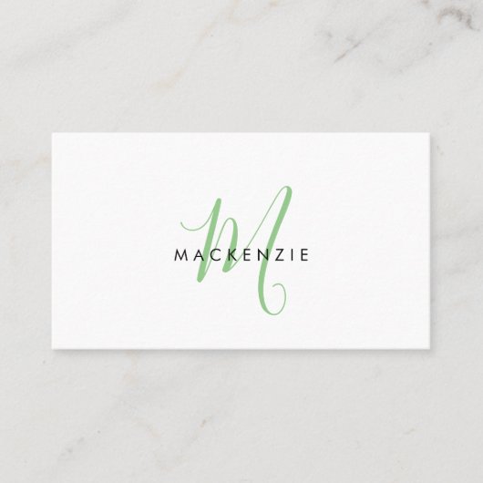 Elegant Modern Green Script Monogram QR Code 名刺 (正面)