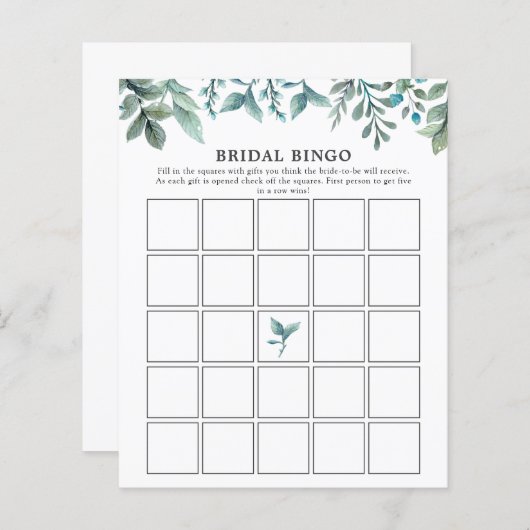 Elegant Modern Greenery Bridal Shower Bingo Game (正面/裏面)
