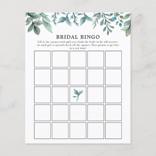 Elegant Modern Greenery Bridal Shower Bingo Game (正面)