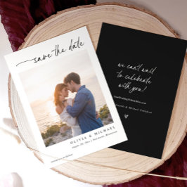 Elegant Modern Handwriting Black and White Wedding セーブザデート