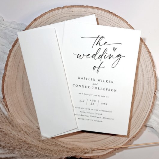 Elegant Modern Handwriting Black & White Wedding 招待状