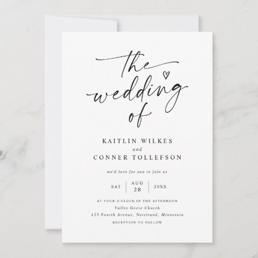 Elegant Modern Handwriting Black & White Wedding 招待状 (正面)