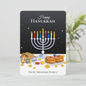 Elegant Modern Hanukkah Menorah Sufganiyot Dreidel シーズンカード (スタンド正面)