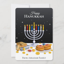 Elegant Modern Hanukkah Menorah Sufganiyot Dreidel シーズンカード