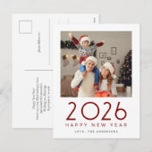 Elegant Modern Happy New Year 2026 Family Photo シーズンポストカード (正面/裏面)
