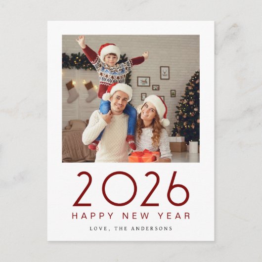 Elegant Modern Happy New Year 2026 Family Photo シーズンポストカード (正面)