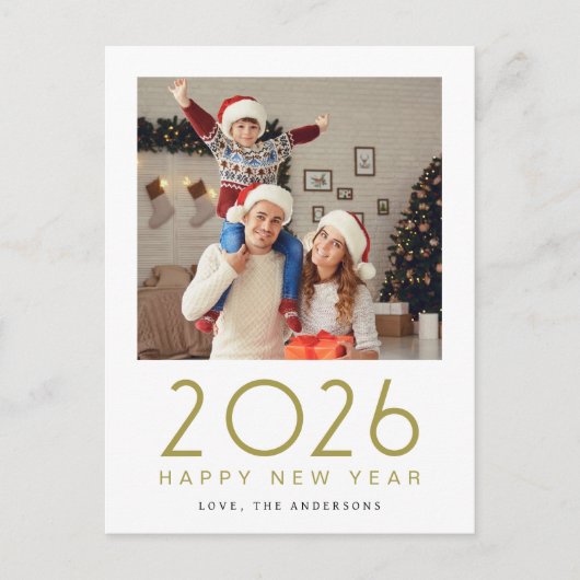 Elegant Modern Happy New Year 2026 Family Photo シーズンポストカード (正面)