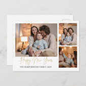 Elegant Modern Happy New Year 3 Multi Photo シーズンポストカード (正面/裏面)