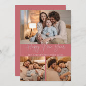 Elegant Modern Happy New Year Black 3 Collage シーズンカード (正面/裏面)