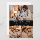 Elegant Modern Happy New Year Black 3 Collage シーズンカード (正面/裏面)