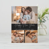 Elegant Modern Happy New Year Black 3 Collage シーズンカード (スタンド正面)